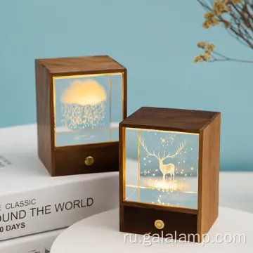 Зачарованный деревянный ночной свет с хрустальной сферой